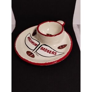 Unique Wisconsin Badgers Snack Chip Plate Vintage Rippentrop Ceramics 1970s